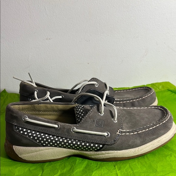 SPERRY WOMENS GRAPHITE DOTS TOP SIDERS CASUAL SHOES BOAT Size 9 - Picture 1 of 8